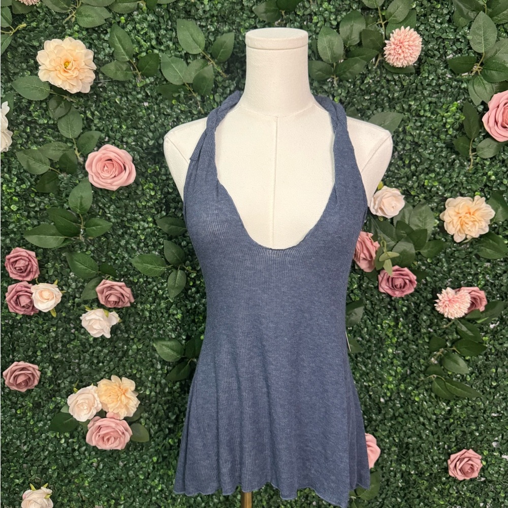 Free People Intimately Ocean Heather & Blue Lightweight Halter Top NWT